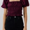 ENDLESS ROSE Tops*- Smocking Detail Puff Sleeve Top PURPLE