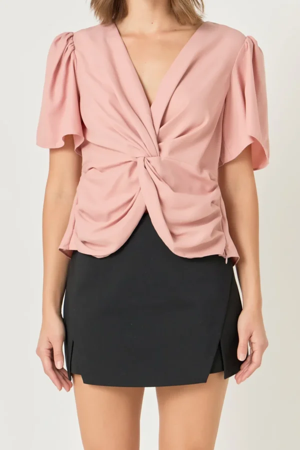 ENDLESS ROSE Tops*- Solid Knotted Top