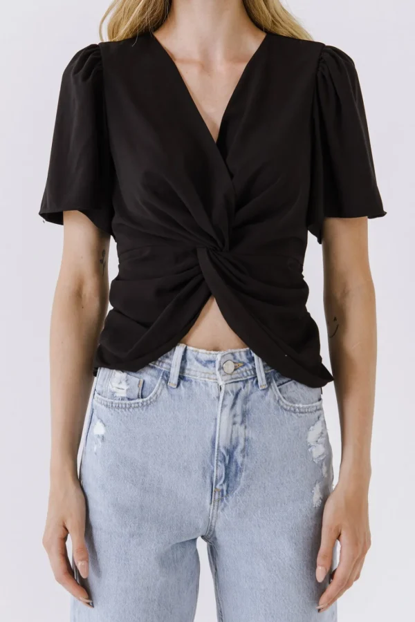ENDLESS ROSE Tops*- Solid Knotted Top