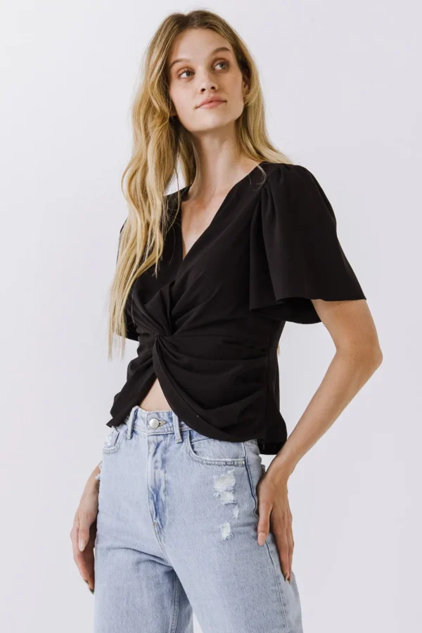 ENDLESS ROSE Tops*- Solid Knotted Top