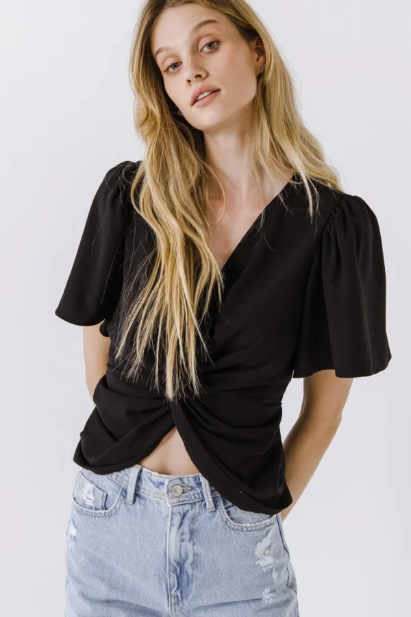 ENDLESS ROSE Tops*- Solid Knotted Top
