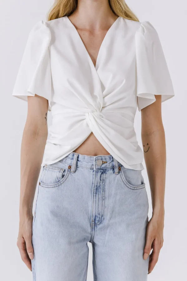 ENDLESS ROSE Tops*- Solid Knotted Top