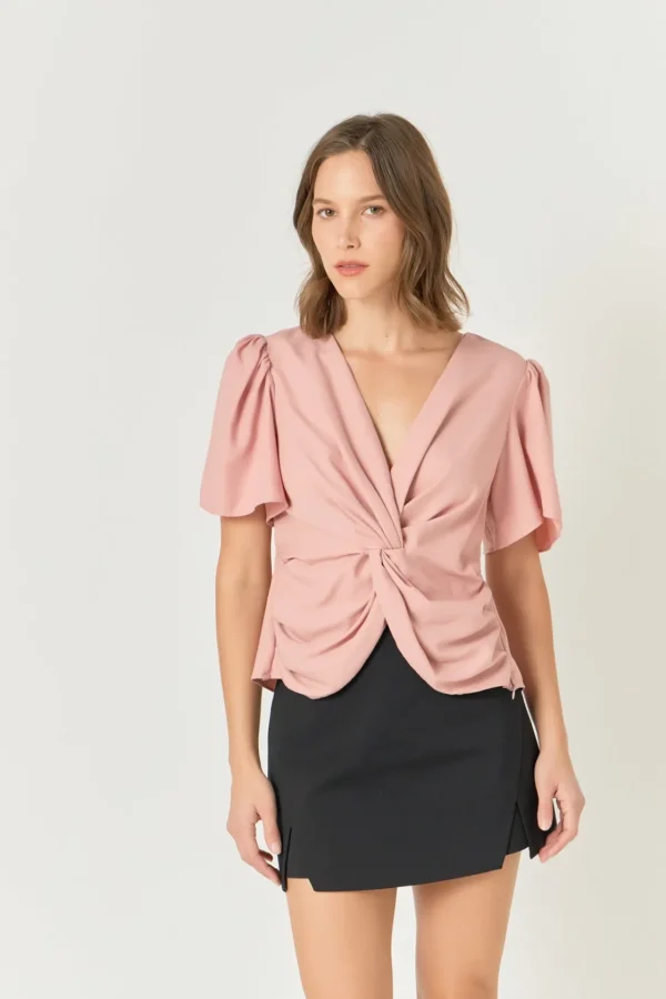 ENDLESS ROSE Tops*- Solid Knotted Top