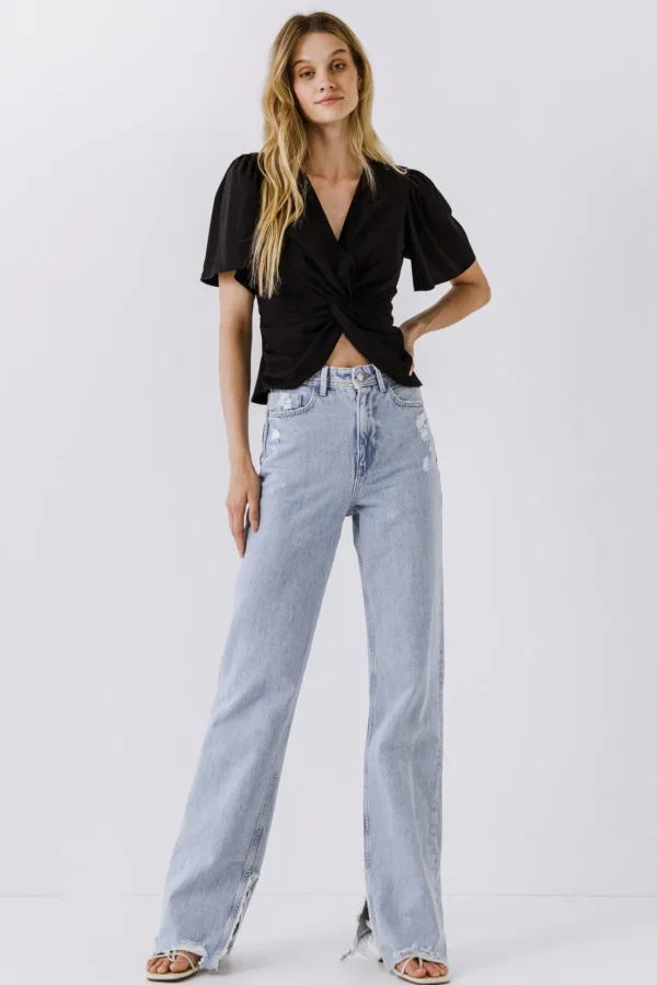 ENDLESS ROSE Tops*- Solid Knotted Top