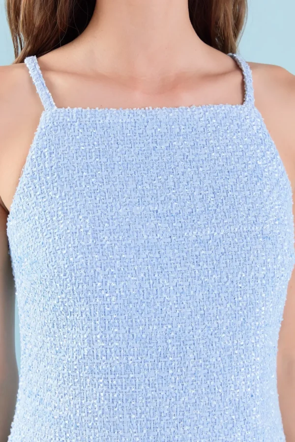 ENDLESS ROSE Tops*- Spaghetti Straps Tweed Mini Dress POWDERBLUE