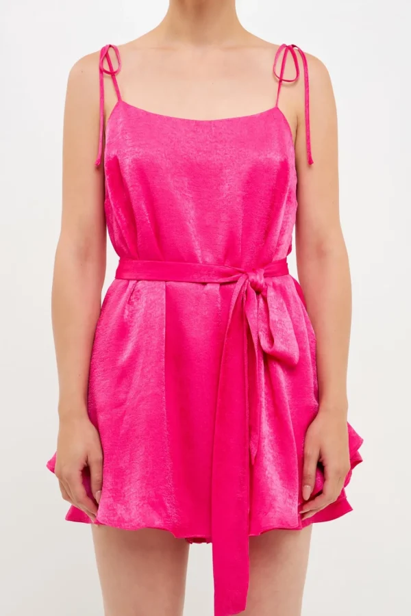 ENDLESS ROSE Tops*- Spaghetti Tie Belted Romper Dress