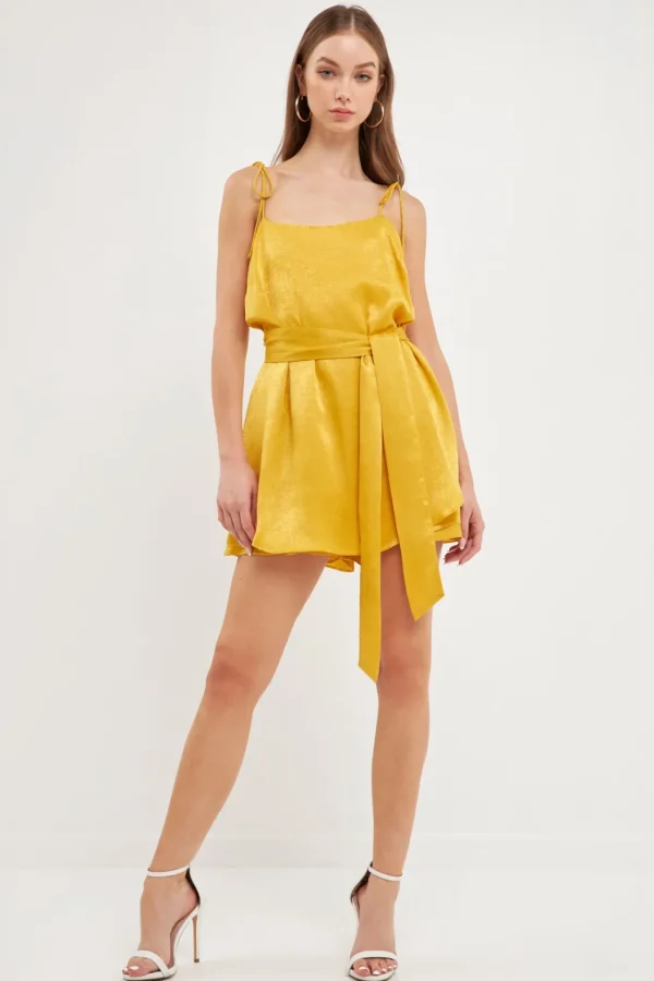ENDLESS ROSE Tops*- Spaghetti Tie Belted Romper Dress