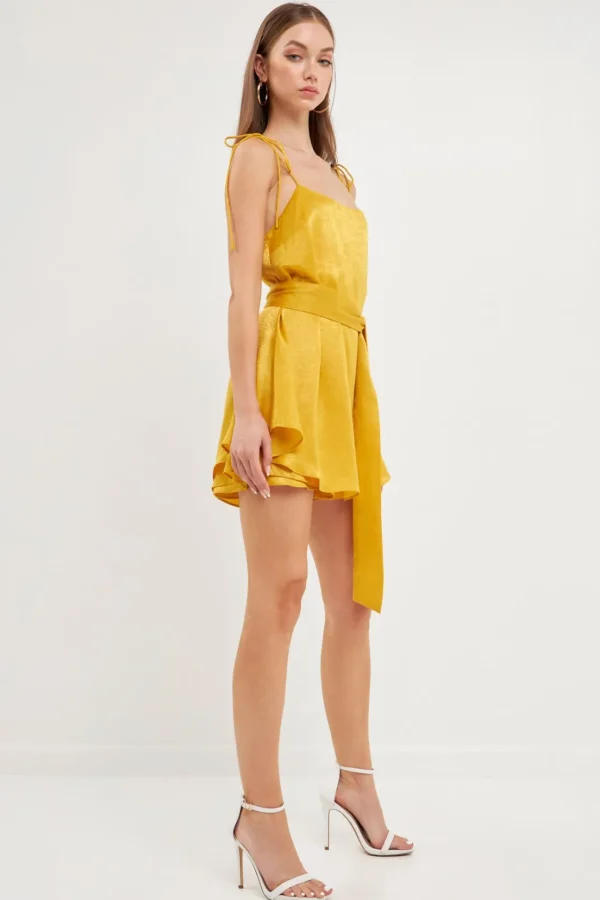 ENDLESS ROSE Tops*- Spaghetti Tie Belted Romper Dress