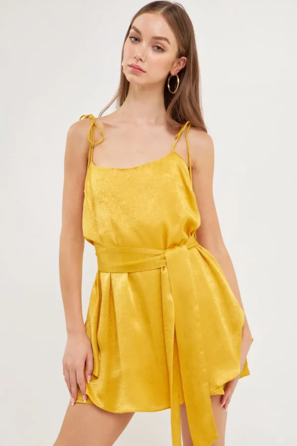 ENDLESS ROSE Tops*- Spaghetti Tie Belted Romper Dress