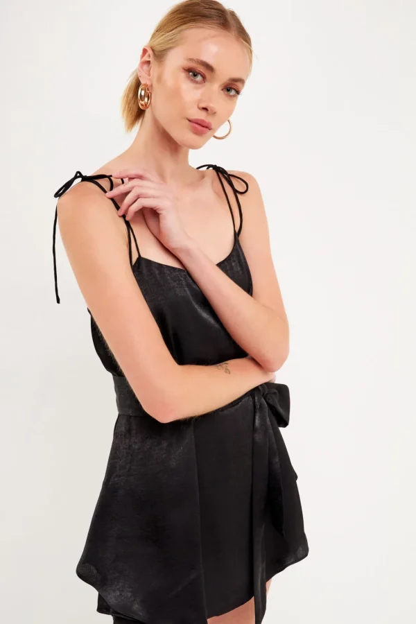 ENDLESS ROSE Tops*- Spaghetti Tie Belted Romper Dress