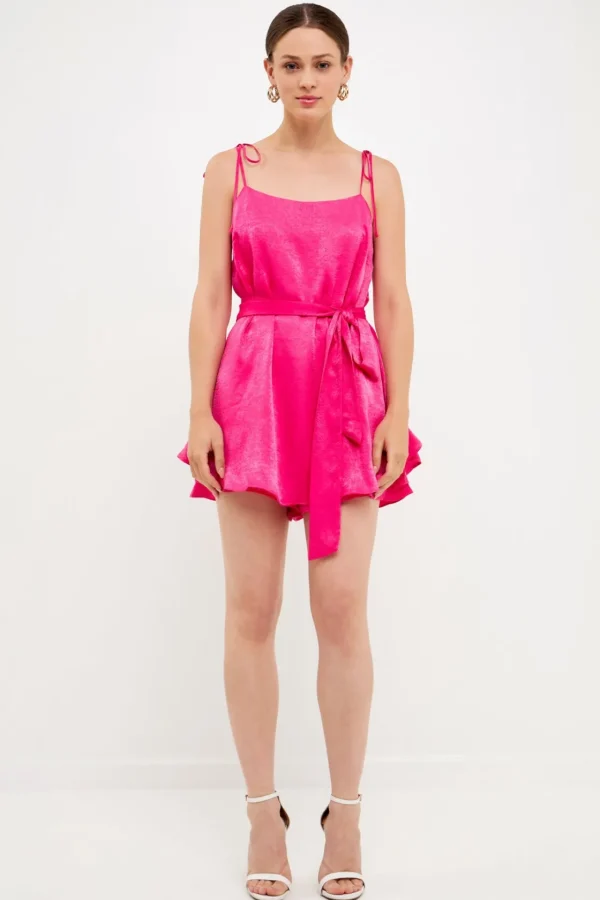 ENDLESS ROSE Tops*- Spaghetti Tie Belted Romper Dress