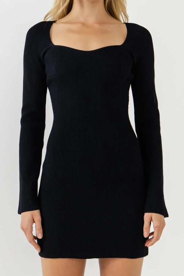 ENDLESS ROSE Tops*- Square neckline Knit Mini Dress