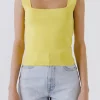 ENDLESS ROSE Tops*- Square Neck Knit Tank LIME