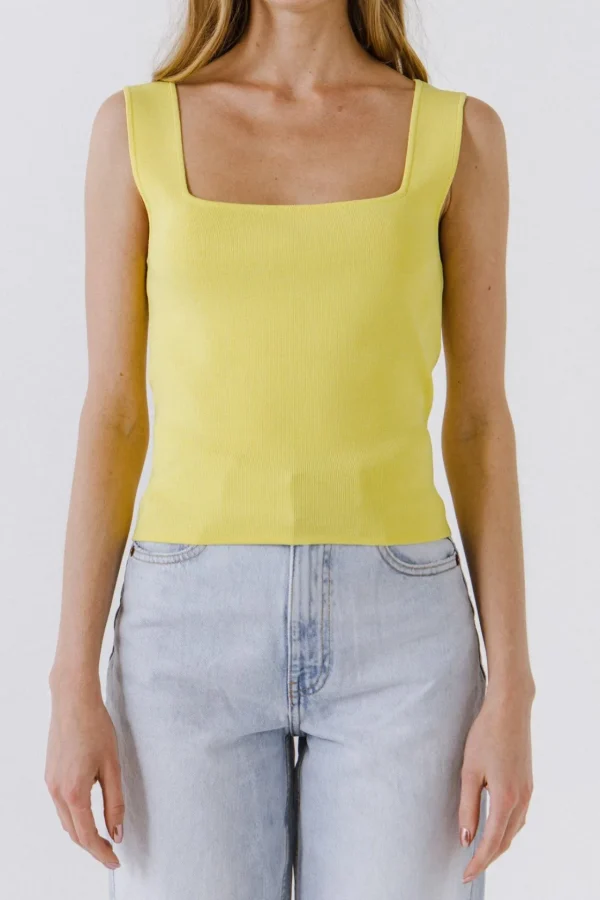 ENDLESS ROSE Tops*- Square Neck Knit Tank LIME