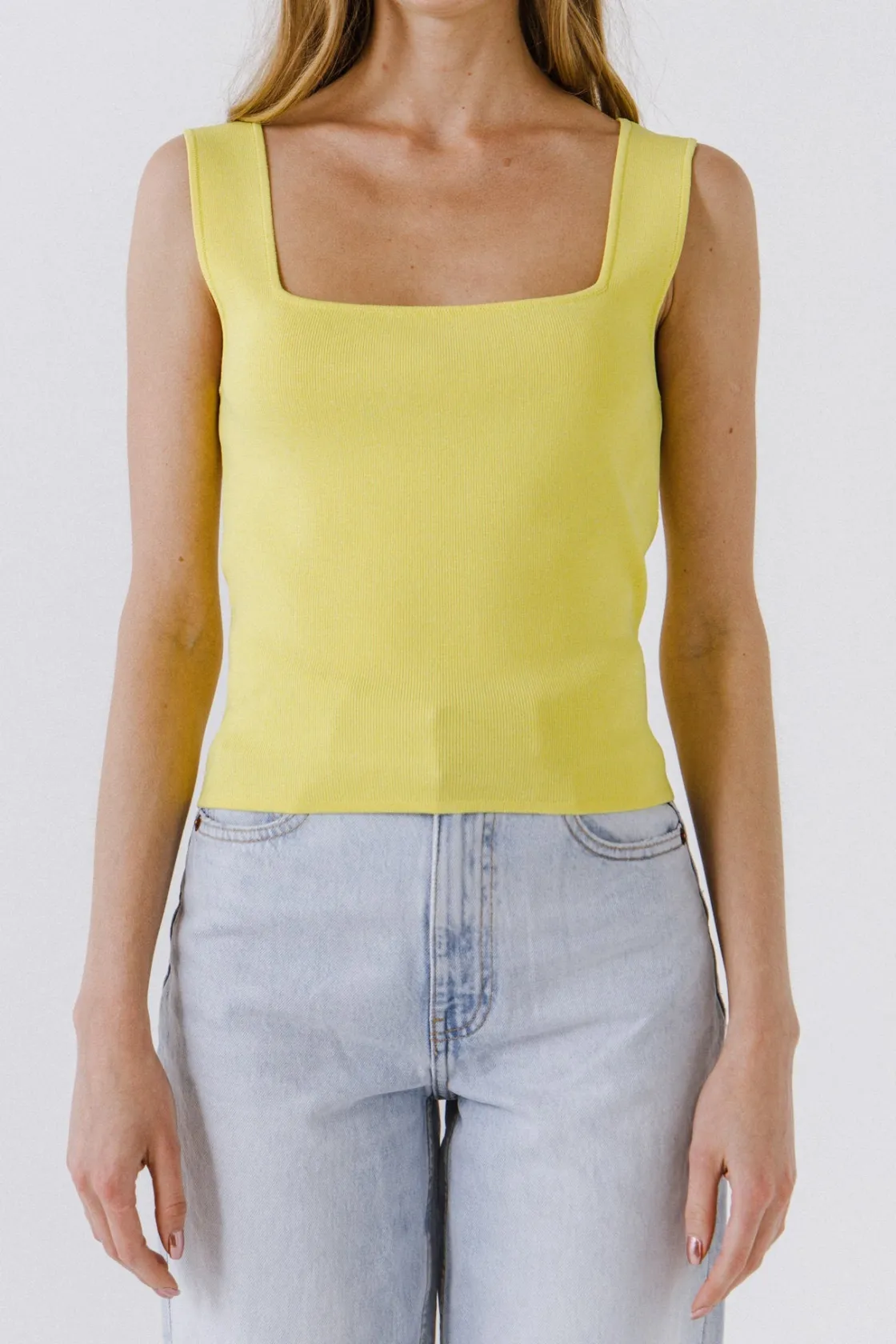 endless_rose__square_neck_0.webp ENDLESS ROSE Tops*- Square Neck Knit Tank LIME