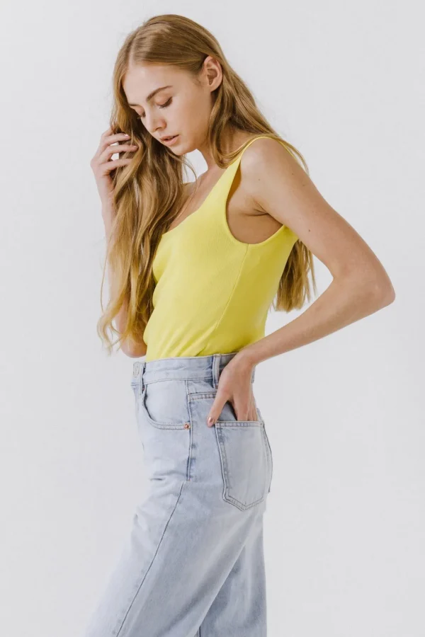ENDLESS ROSE Tops*- Square Neck Knit Tank LIME