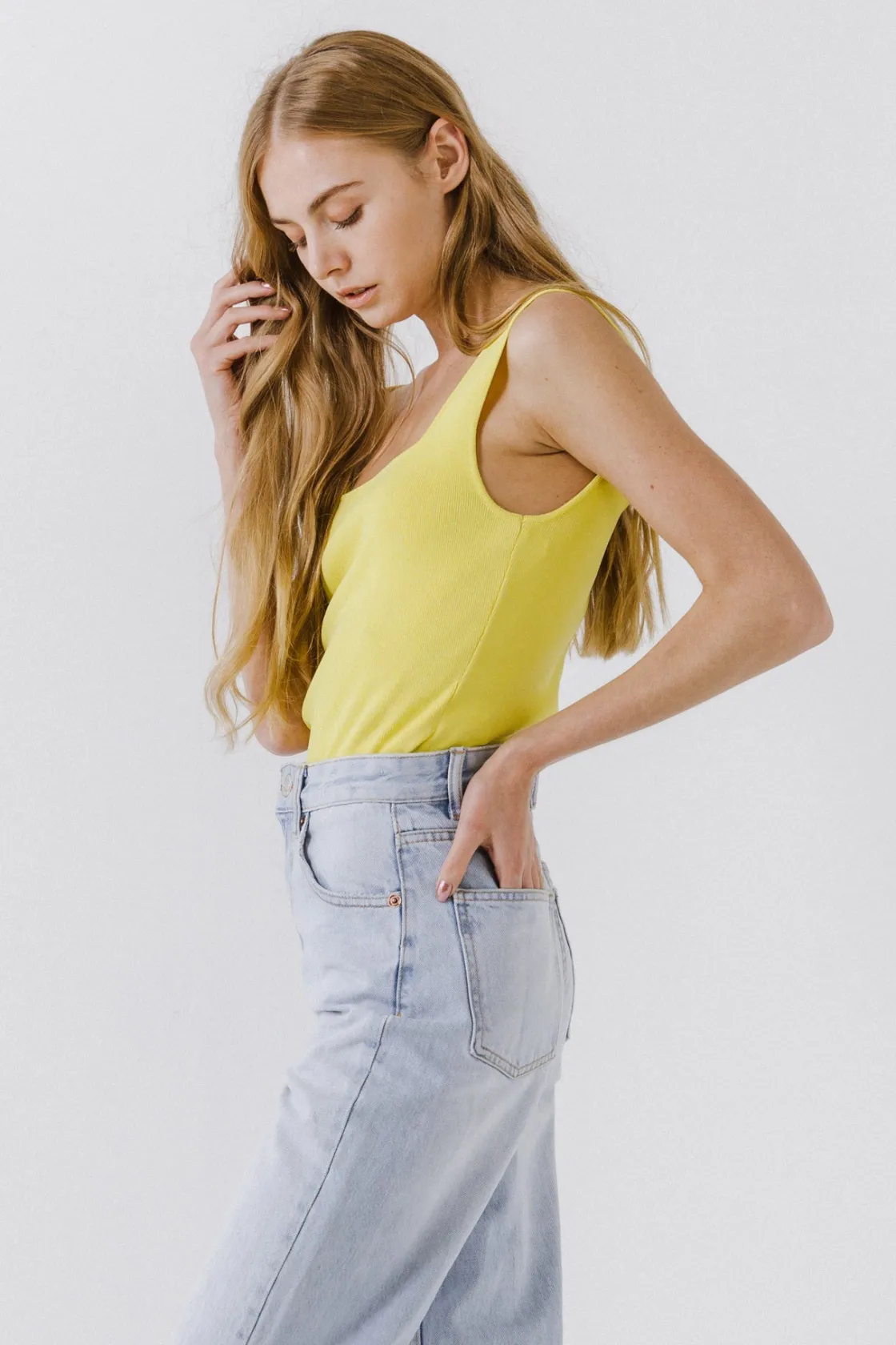endless_rose__square_neck_1.webp ENDLESS ROSE Tops*- Square Neck Knit Tank LIME