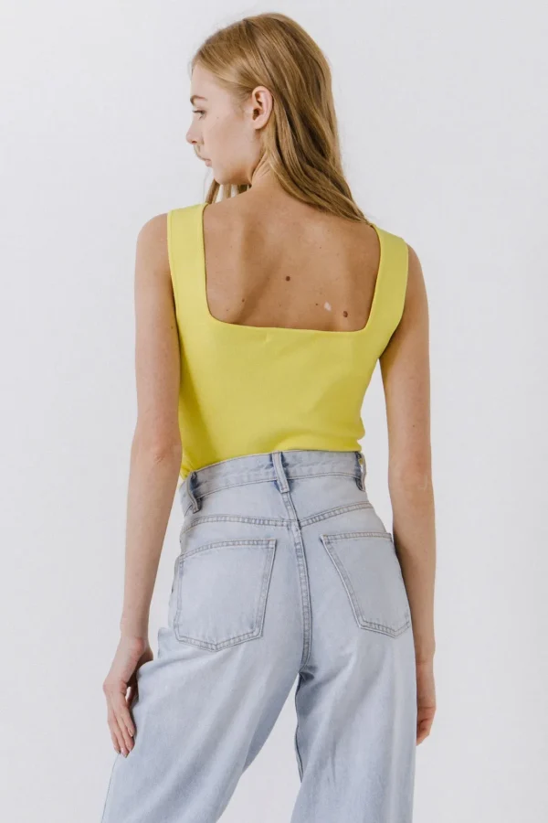 ENDLESS ROSE Tops*- Square Neck Knit Tank LIME