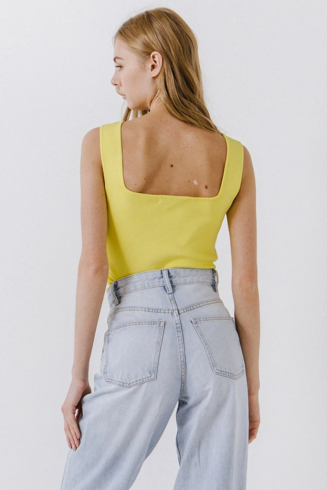 endless_rose__square_neck_2.webp ENDLESS ROSE Tops*- Square Neck Knit Tank LIME