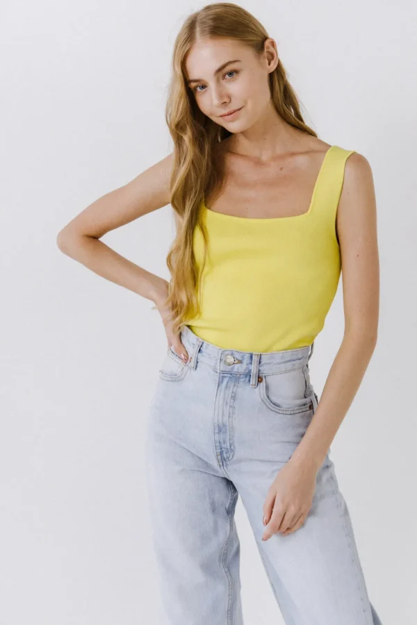 ENDLESS ROSE Tops*- Square Neck Knit Tank LIME