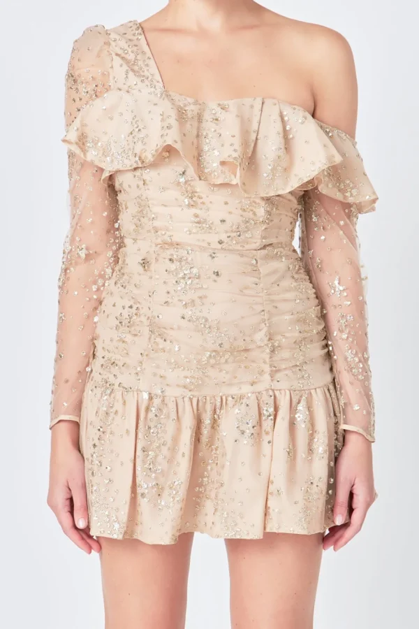 ENDLESS ROSE Tops*- Star Embellished Asymmetrical Dress GOLDNUDE