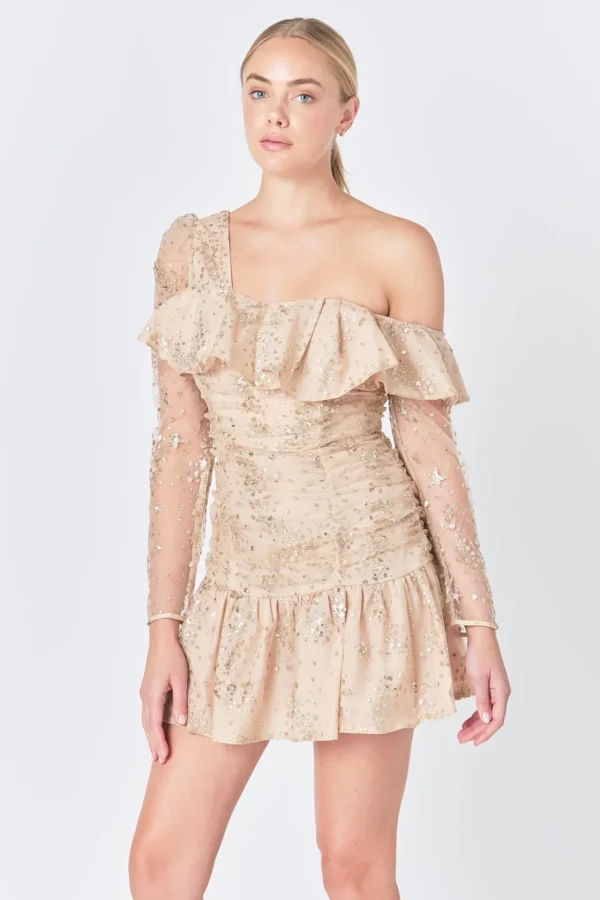 ENDLESS ROSE Tops*- Star Embellished Asymmetrical Dress GOLDNUDE