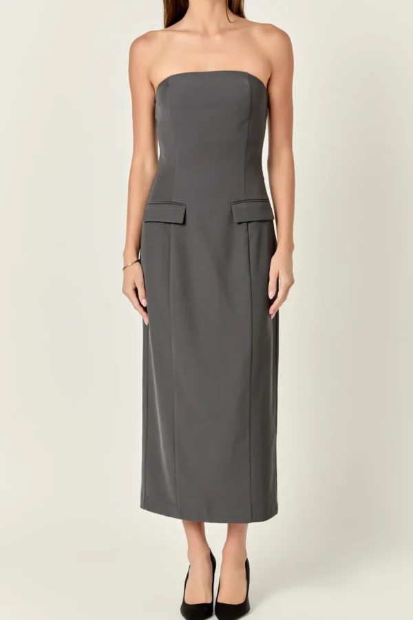 ENDLESS ROSE Tops*- Strapless Column Maxi Dress CHARCOAL