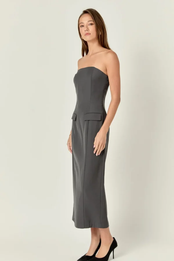 ENDLESS ROSE Tops*- Strapless Column Maxi Dress CHARCOAL