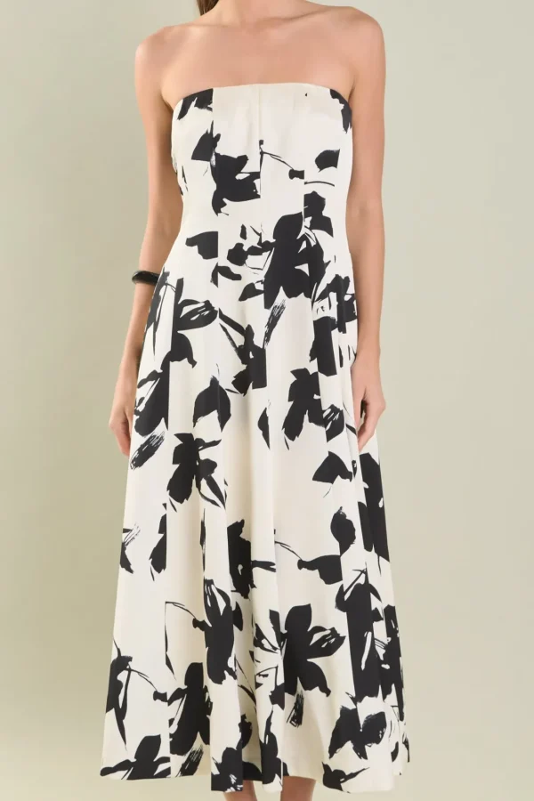 ENDLESS ROSE Tops*- Strapless Flounced Midi Dress IVORY/BLACK