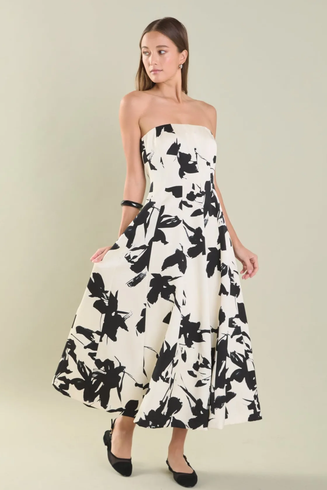 endless_rose__strapless_f_3.webp ENDLESS ROSE Tops*- Strapless Flounced Midi Dress IVORY/BLACK