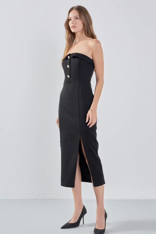 ENDLESS ROSE Tops*- Strapless Midi Dress BLACK