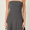 ENDLESS ROSE Tops*- Strapless Pleated Mini Dress CHARCOAL