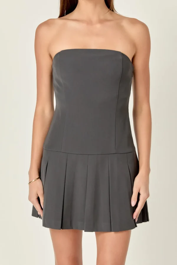 ENDLESS ROSE Tops*- Strapless Pleated Mini Dress CHARCOAL
