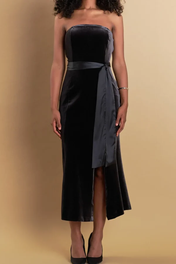 ENDLESS ROSE Tops*- Strapless Velvet Maxi Dress DARKGREY