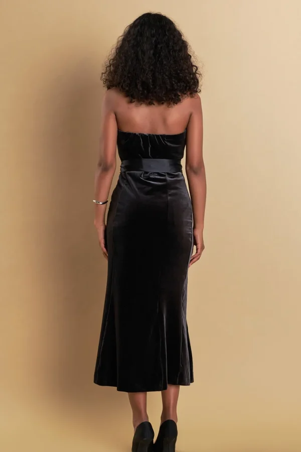 ENDLESS ROSE Tops*- Strapless Velvet Maxi Dress DARKGREY