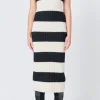 ENDLESS ROSE Tops*- Striped Knit Midi Dress BLACK/CREAM
