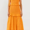 ENDLESS ROSE Tops*- Sunset Eyelet Smocked Maxi ORANGE