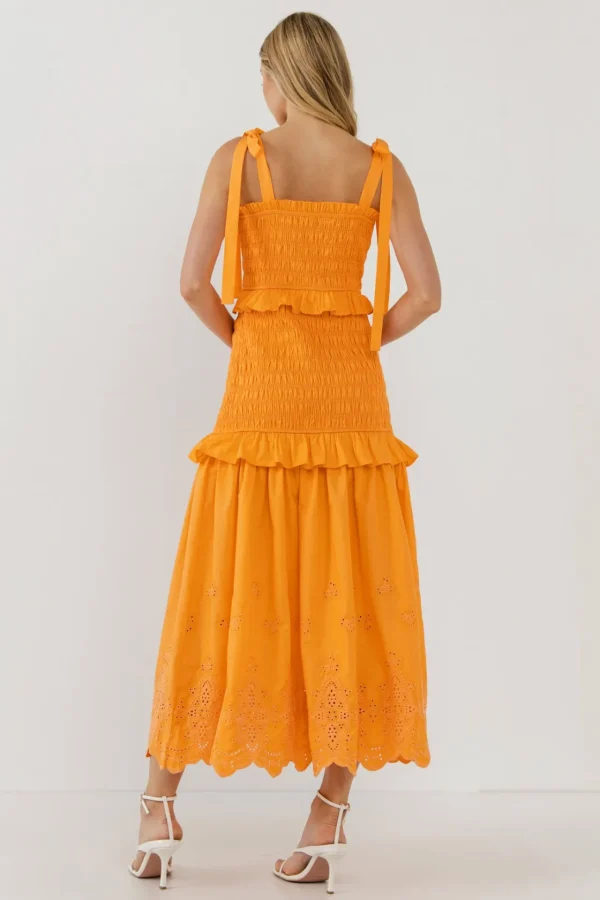 ENDLESS ROSE Tops*- Sunset Eyelet Smocked Maxi ORANGE