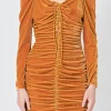 ENDLESS ROSE Tops*- Sweetheart Neckline Ruched Woven Dress YELLOW