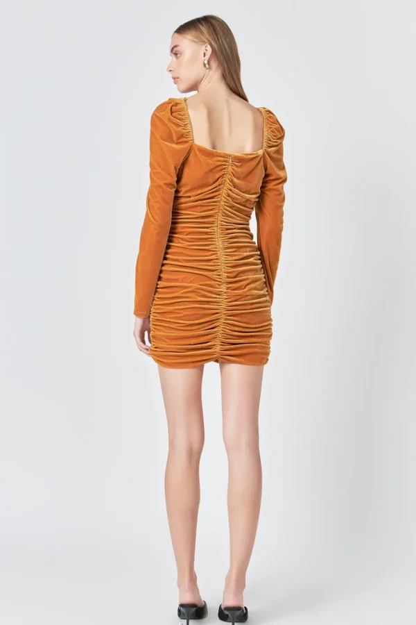 ENDLESS ROSE Tops*- Sweetheart Neckline Ruched Woven Dress YELLOW