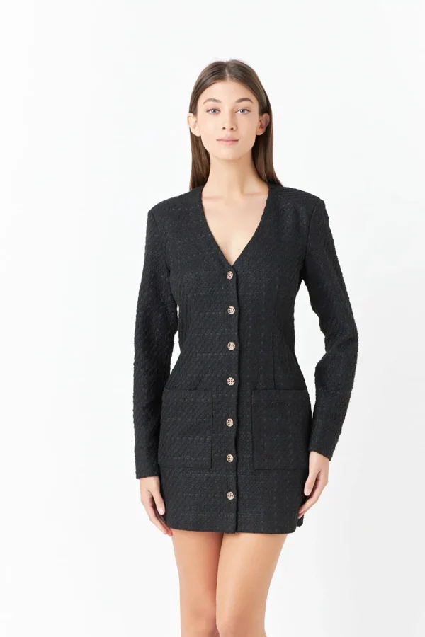 ENDLESS ROSE Tops*- Textured Button Down Dress