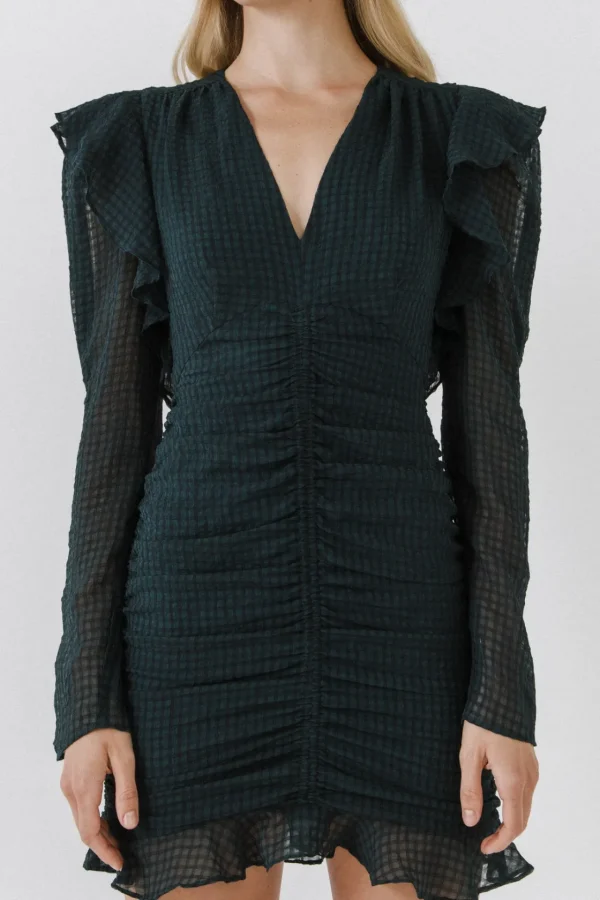 ENDLESS ROSE Tops*- Textured Long Sleeve Ruched Mini Dress