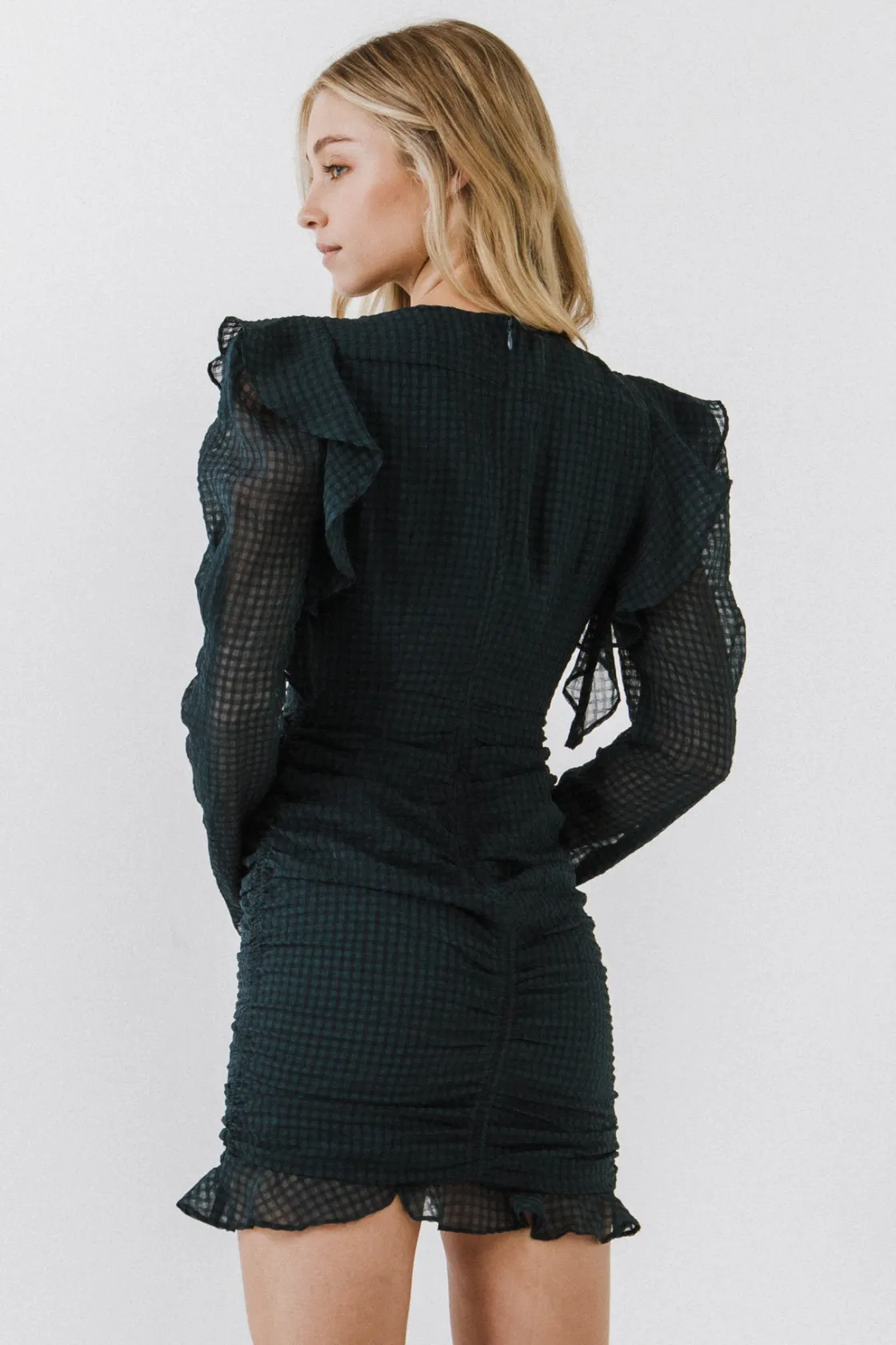endless_rose__textured_lo_2.webp ENDLESS ROSE Tops*- Textured Long Sleeve Ruched Mini Dress