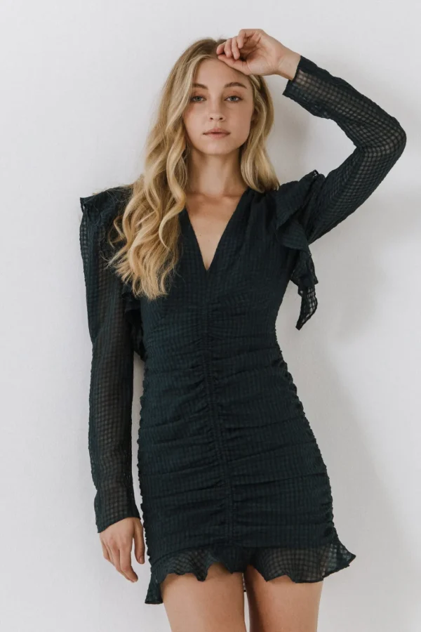 ENDLESS ROSE Tops*- Textured Long Sleeve Ruched Mini Dress