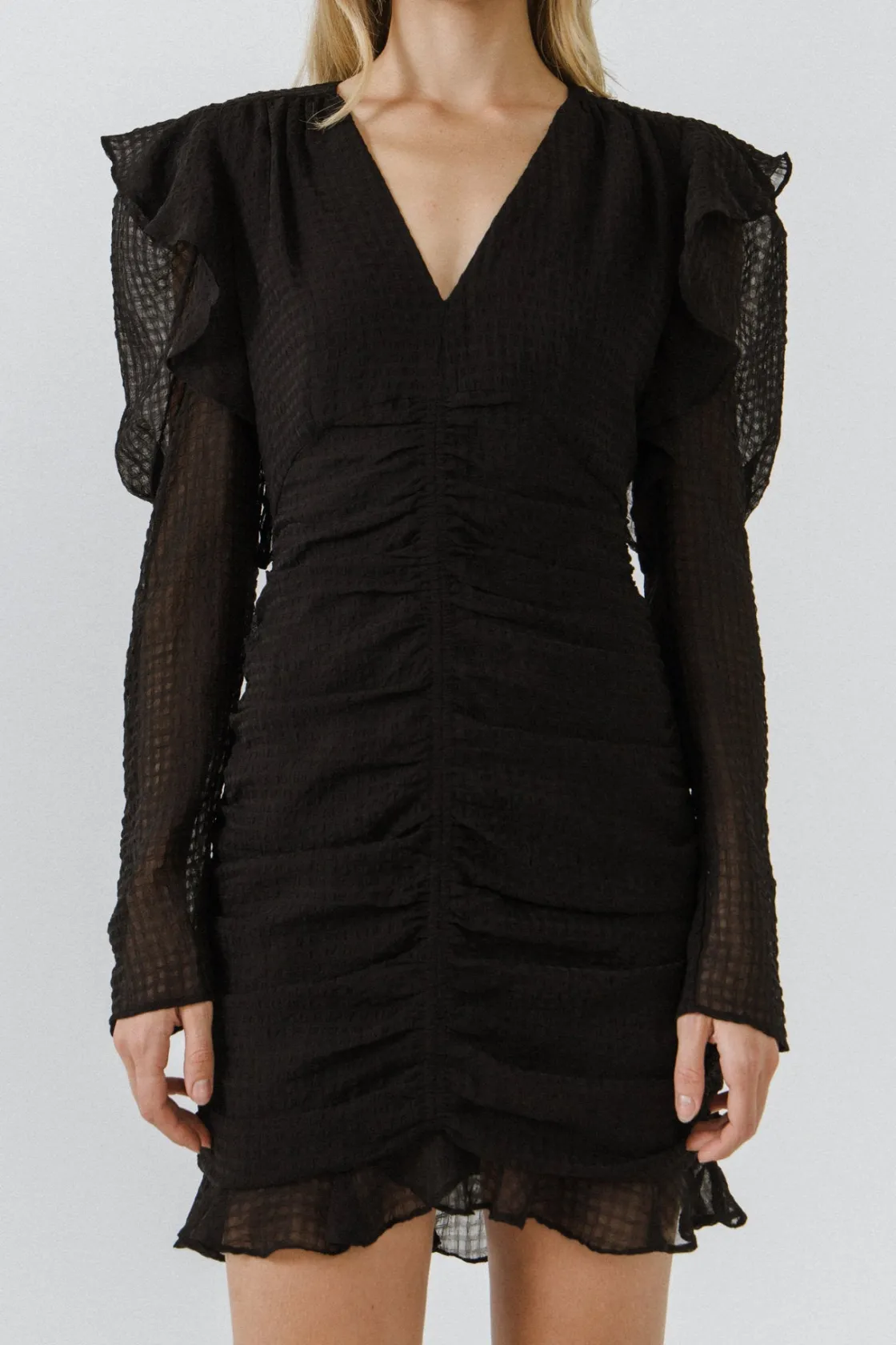 endless_rose__textured_lo_5.webp ENDLESS ROSE Tops*- Textured Long Sleeve Ruched Mini Dress