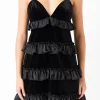 ENDLESS ROSE Tops*- Tiered Contrast Velvet Mini Dress BLACK