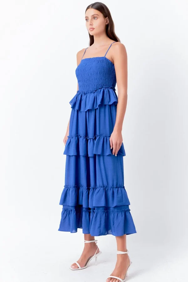 ENDLESS ROSE Tops*- Tiered Gingham Maxi Dress