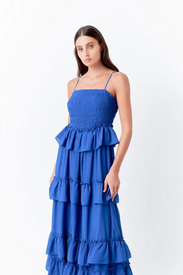 ENDLESS ROSE Tops*- Tiered Gingham Maxi Dress