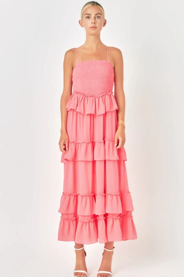 ENDLESS ROSE Tops*- Tiered Gingham Maxi Dress
