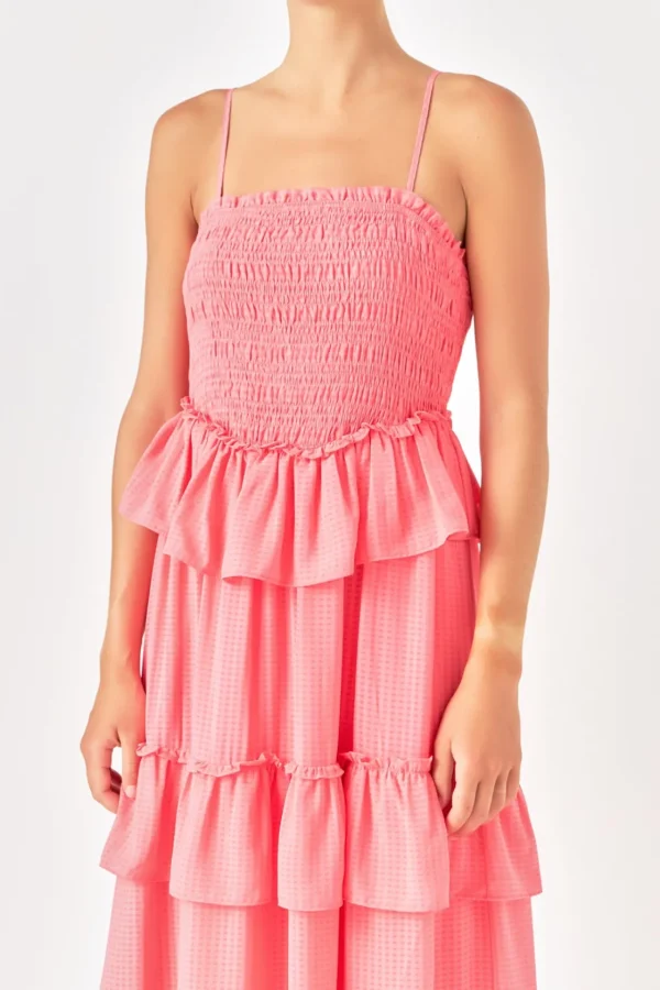 ENDLESS ROSE Tops*- Tiered Gingham Maxi Dress